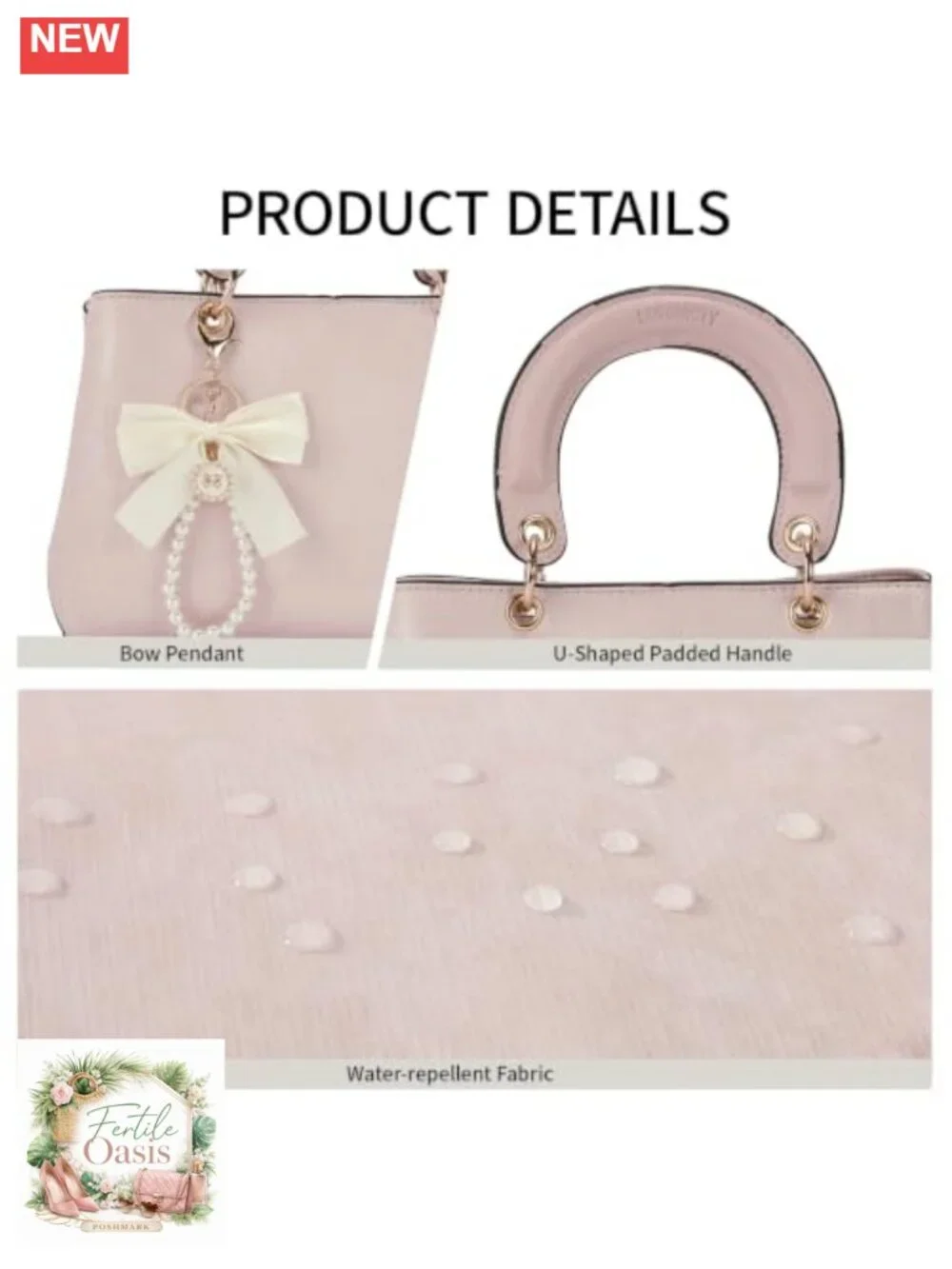 PU Leather Top Handle Satchel 3-Compartment Purse Detachable Strap